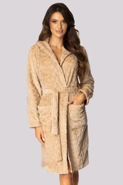 Fleecový dámský župan Leopard - až do 5XL - Béžová