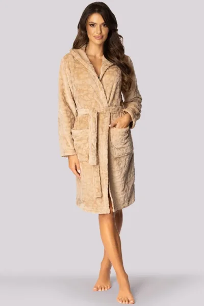 Fleecový dámský župan Leopard - až do 5XL - Béžová