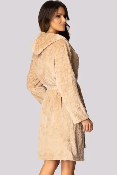 Fleecový dámský župan Leopard - až do 5XL - Béžová