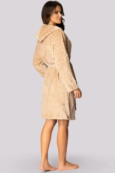 Fleecový dámský župan Leopard - až do 5XL - Béžová