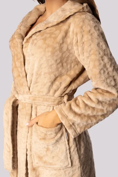 Fleecový dámský župan Leopard - až do 5XL - Béžová