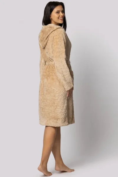 Fleecový dámský župan Leopard - až do 5XL - Béžová