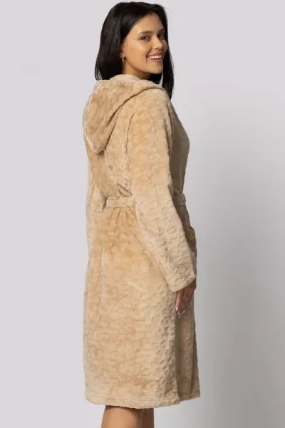 Fleecový dámský župan Leopard - až do 5XL - Béžová