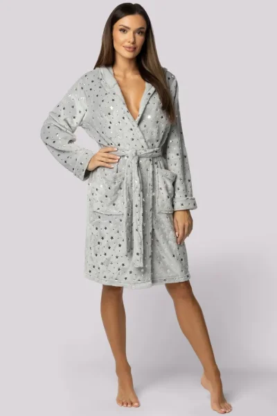 Fleecový dámský župan Star - až do 5XL - Šedá