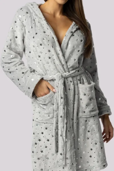 Fleecový dámský župan Star - až do 5XL - Šedá