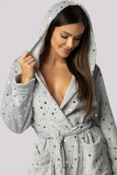 Fleecový dámský župan Star - až do 5XL - Šedá