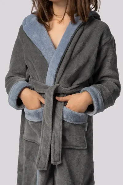 Dětský župan Delfino - s kapucí - Šedo-modrá