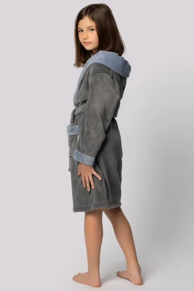 Dětský župan Delfino - s kapucí - Šedo-modrá