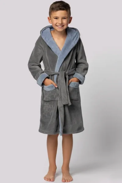 Dětský župan Delfino - s kapucí - Šedo-modrá