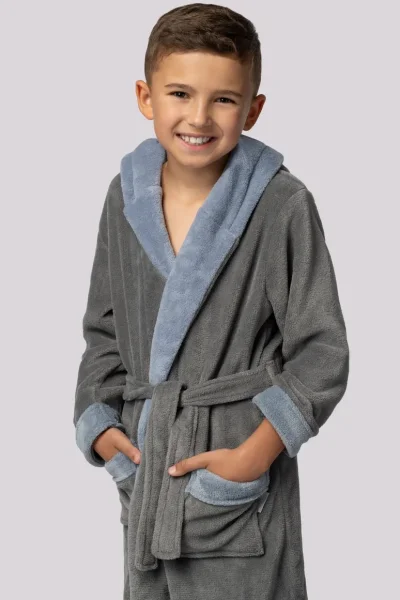 Dětský župan Delfino - s kapucí - Šedo-modrá