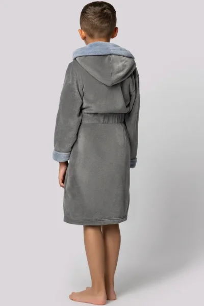 Dětský župan Delfino - s kapucí - Šedo-modrá