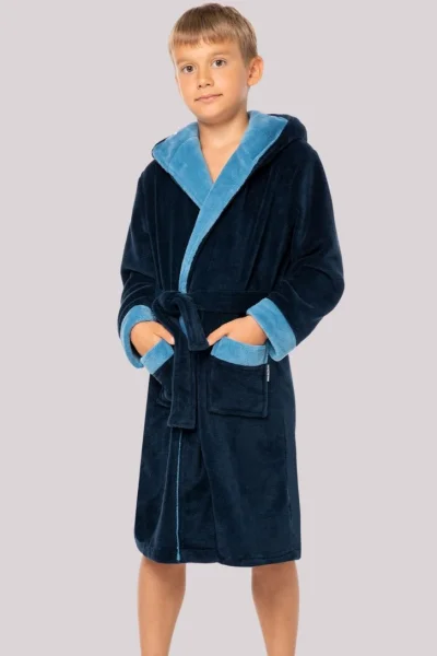 Dětský župan Delfino - s kapucí - Světlemodrá-tmavěmodrá