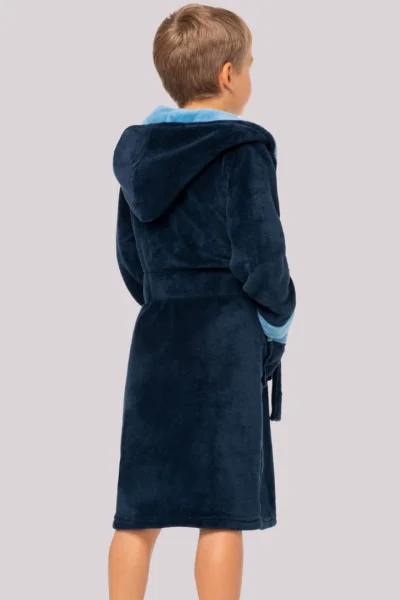 Dětský župan Delfino - s kapucí - Světlemodrá-tmavěmodrá