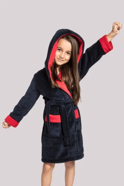 Dětský župan Delfino - s kapucí - Červeno-tmavěmodrá