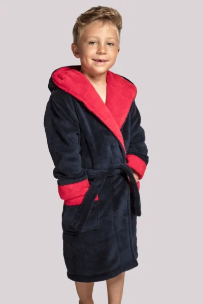 Dětský župan Delfino - s kapucí - Červeno-tmavěmodrá