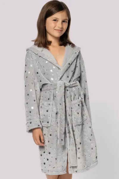 Fleecový dívčí župan Star - Šedá