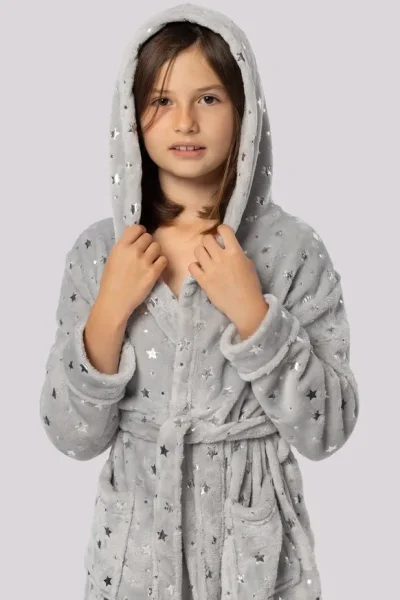 Fleecový dívčí župan Star - Šedá