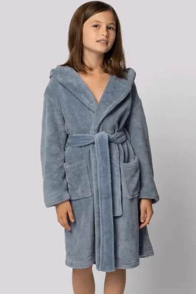 Dětský fleecový župan Bear - s ušima - Modro-šedá