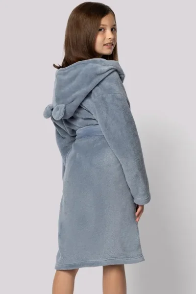 Dětský fleecový župan Bear - s ušima - Modro-šedá