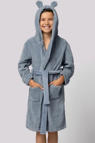 Dětský fleecový župan Bear - s ušima - Modro-šedá