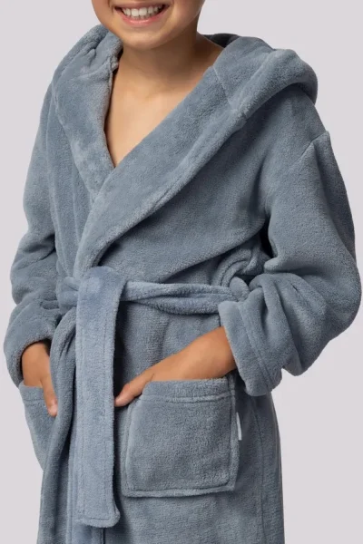 Dětský fleecový župan Bear - s ušima - Modro-šedá