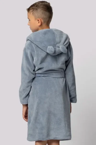 Dětský fleecový župan Bear - s ušima - Modro-šedá