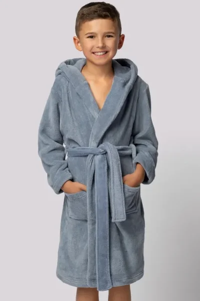 Dětský fleecový župan Bear - s ušima - Modro-šedá