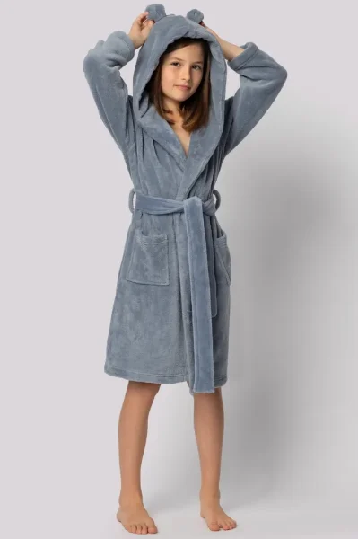 Dětský fleecový župan Bear - s ušima - Modro-šedá
