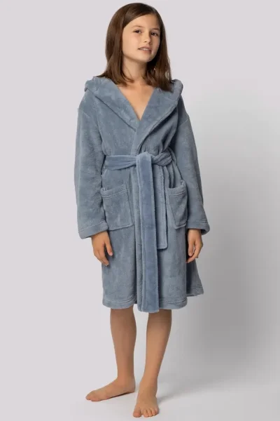 Dětský fleecový župan Bear - s ušima - Modro-šedá