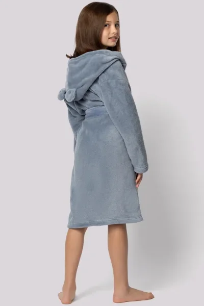Dětský fleecový župan Bear - s ušima - Modro-šedá