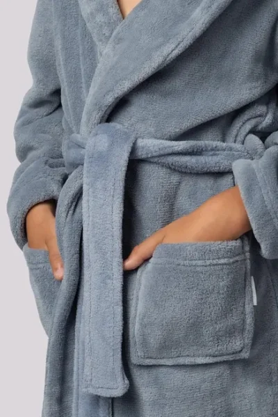 Dětský fleecový župan Bear - s ušima - Modro-šedá