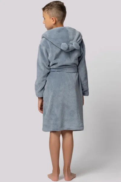 Dětský fleecový župan Bear - s ušima - Modro-šedá