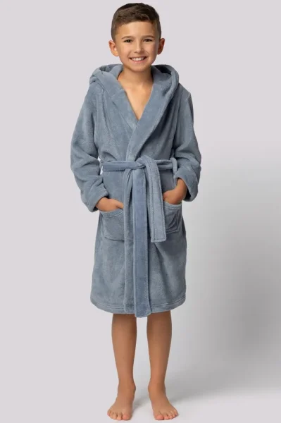 Dětský fleecový župan Bear - s ušima - Modro-šedá