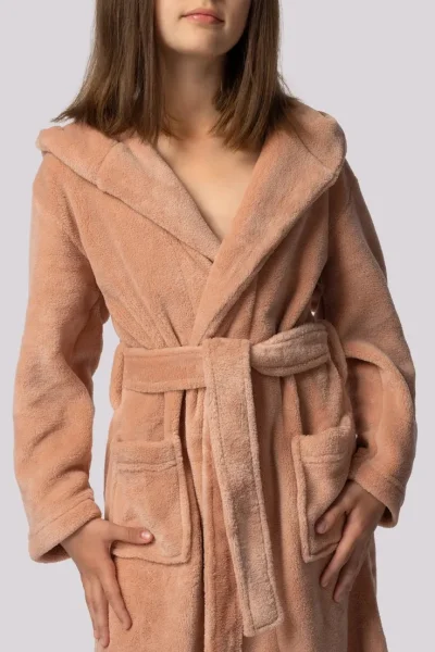 Dětský fleecový župan Bear - s ušima - Starorůžová