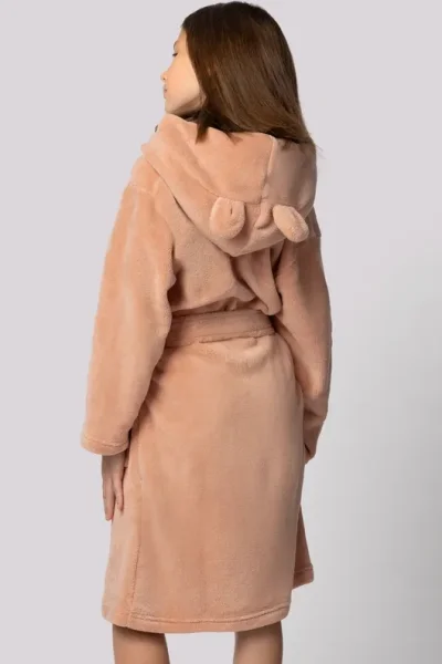 Dětský fleecový župan Bear - s ušima - Starorůžová