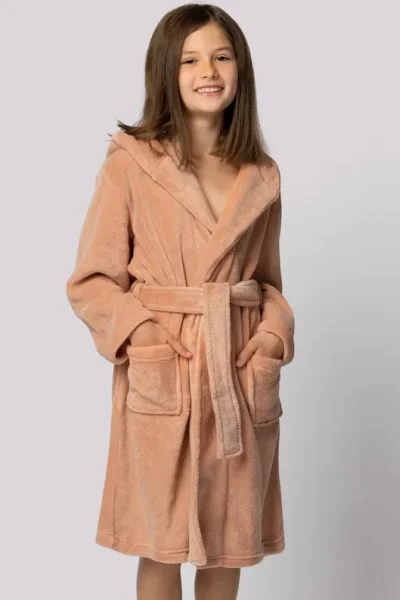 Dětský fleecový župan Bear - s ušima - Starorůžová