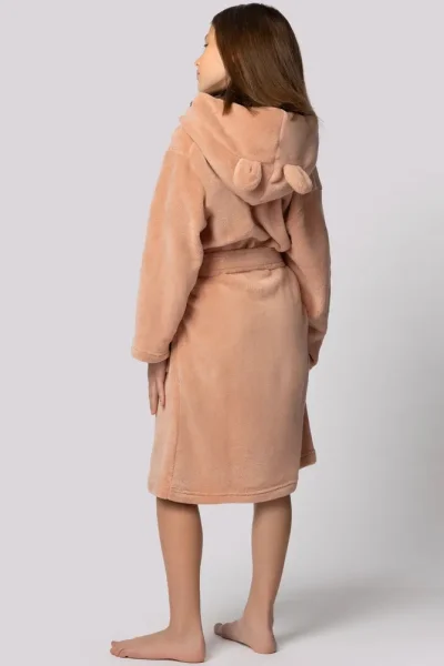 Dětský fleecový župan Bear - s ušima - Starorůžová