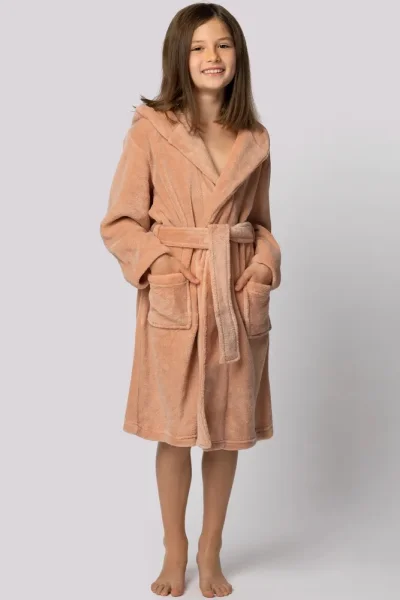 Dětský fleecový župan Bear - s ušima - Starorůžová