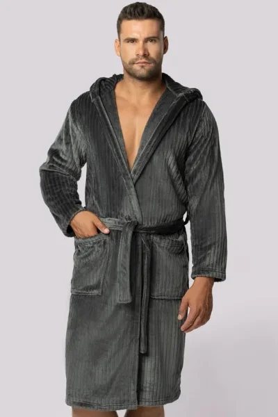 Fleecový pánský župan Felix - žebrovaná struktura - Tmavě šedá