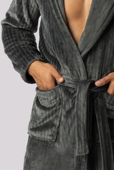 Fleecový pánský župan Felix - žebrovaná struktura - Tmavě šedá