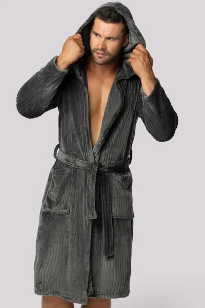 Fleecový pánský župan Felix - žebrovaná struktura - Tmavě šedá