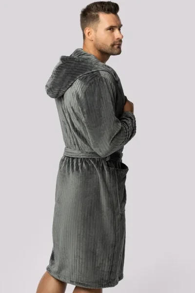 Fleecový pánský župan Felix - žebrovaná struktura - Tmavě šedá