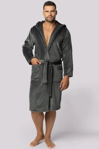 Fleecový pánský župan Felix - žebrovaná struktura - Tmavě šedá