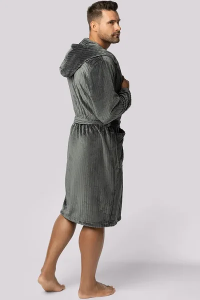 Fleecový pánský župan Felix - žebrovaná struktura - Tmavě šedá