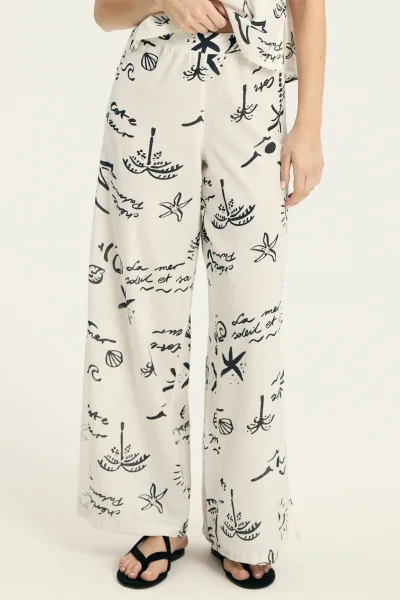 Dámské kalhoty Azzurro - vysoký pas - Krémová