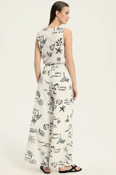 Dámské kalhoty Azzurro - vysoký pas - Krémová