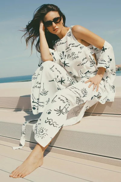 Dámské kalhoty Azzurro - vysoký pas - Krémová