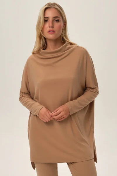 BEI Dámská mikina Joyland - prodloužený střih - Béžová