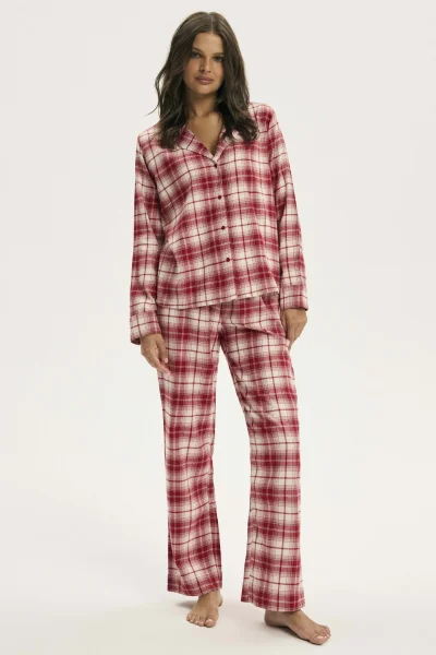 Dámské propínací pyžamo Chrismis - bavlna - Červená