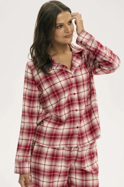 Dámské propínací pyžamo Chrismis - bavlna - Červená